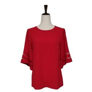 Maurices Red Bell Sleeve Textured Chiffon Blouse Size XS